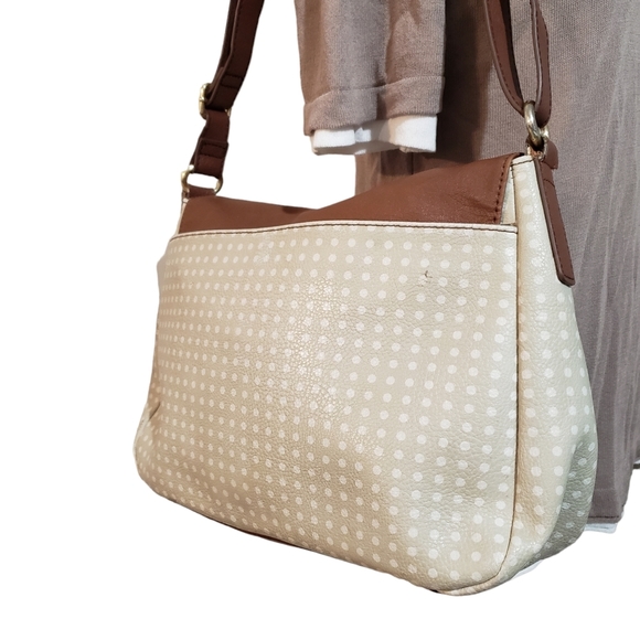 Relic Polka Dot Beige Brown Flap Front Shoulder Bag Vegan  Medium Adjustable - Picture 2 of 16